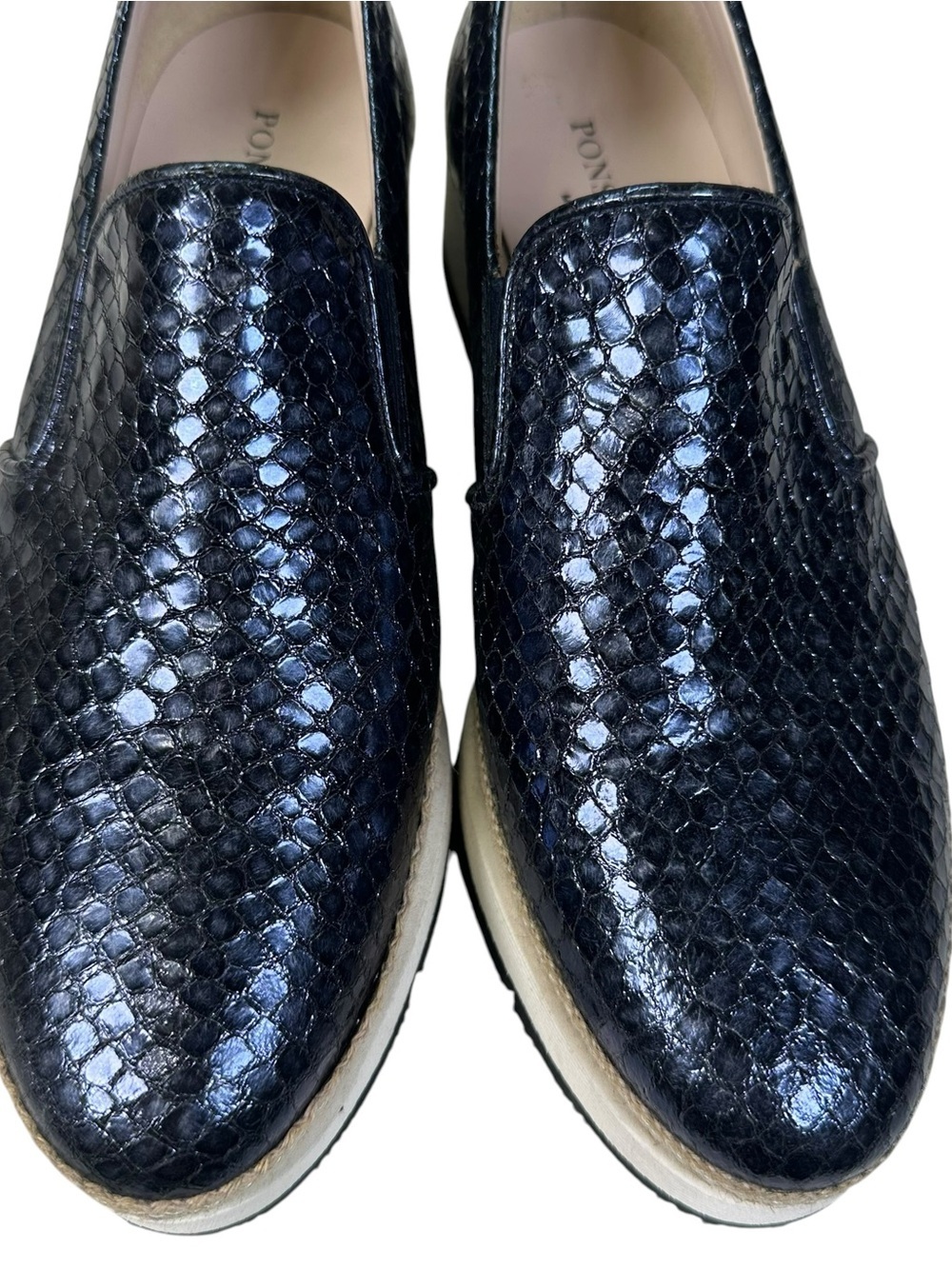 Pons Quintana 6006 Lyon Platform Loafers Pewter Blue Metallic Woven Wmns Size 37 - Picture 7 of 12